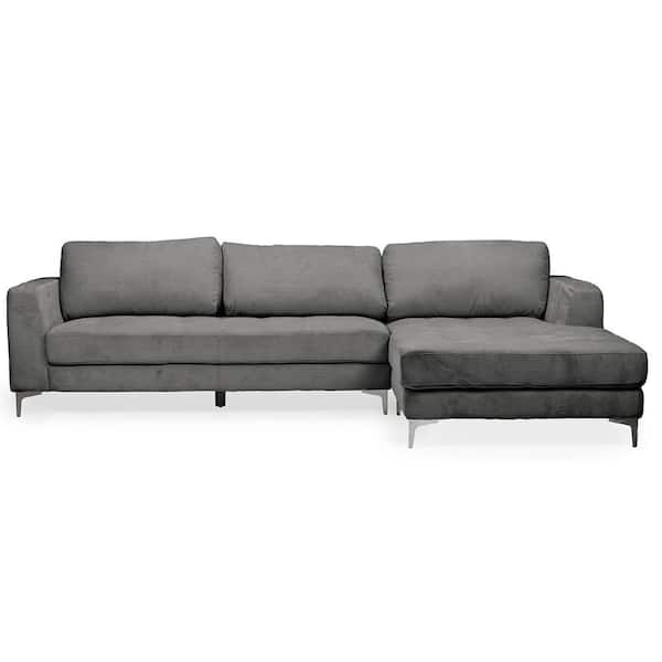 Baxton Studio Agnew 2-Piece Gray Fabric 4-Seater L-Shaped Right-Facing Chaise Sectional Sofa with Chrome Legs
