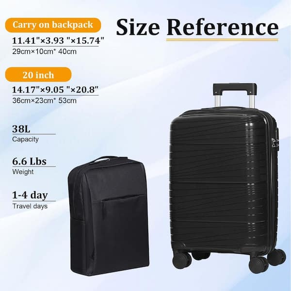 HIKOLAYAE 2-Piece Black PP Hardside Carry-On Spinner Luggage Set