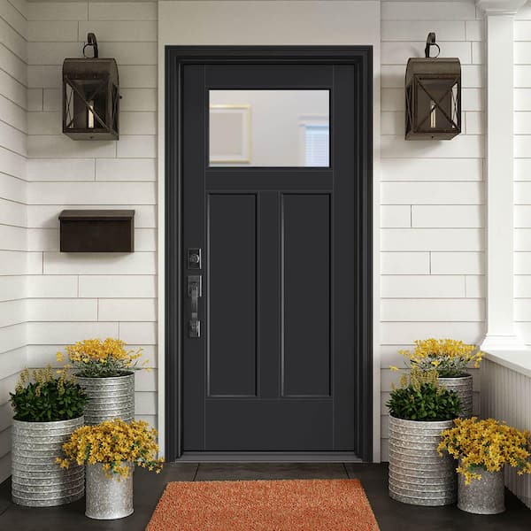 Performance Door System 36 in. x 80 in. Winslow Clear Right-Hand Inswing Black Smooth Fiberglass Prehung Front Door