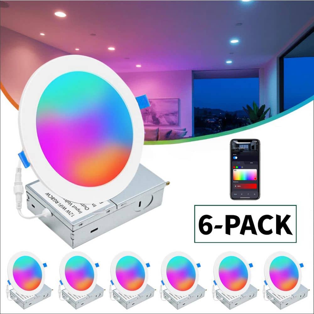 6 in. 12 W 1320 LM Smart RGBICW Canless Integrated LED Recessed Light Trim, Dimmable Downlight with APP Control (6-Pack) price history on PriceWatchPro
