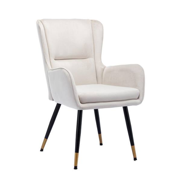 URTR Beige Velvet Upholstered Accent Chair Armchair Desk Chair with High Back and Metal legs for Home and Office (Set of 1)