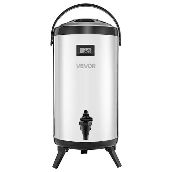 Insulated Beverage Dispenser 2.4 Gal./9.2L Stainless Steel w/ Spigot and Temp Display Hot and Cold Drinks for Tea/Coffee