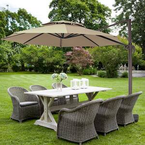 12 ft. Aluminum 360-Degree Rotation Cantilever Patio Umbrella with Cover in Beige
