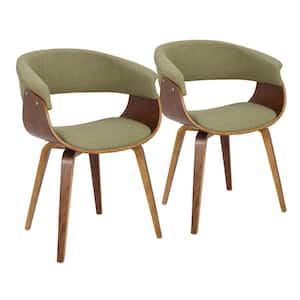 Vintage Mod Green Fabric and Walnut Wood Arm Chair (Set of 2)