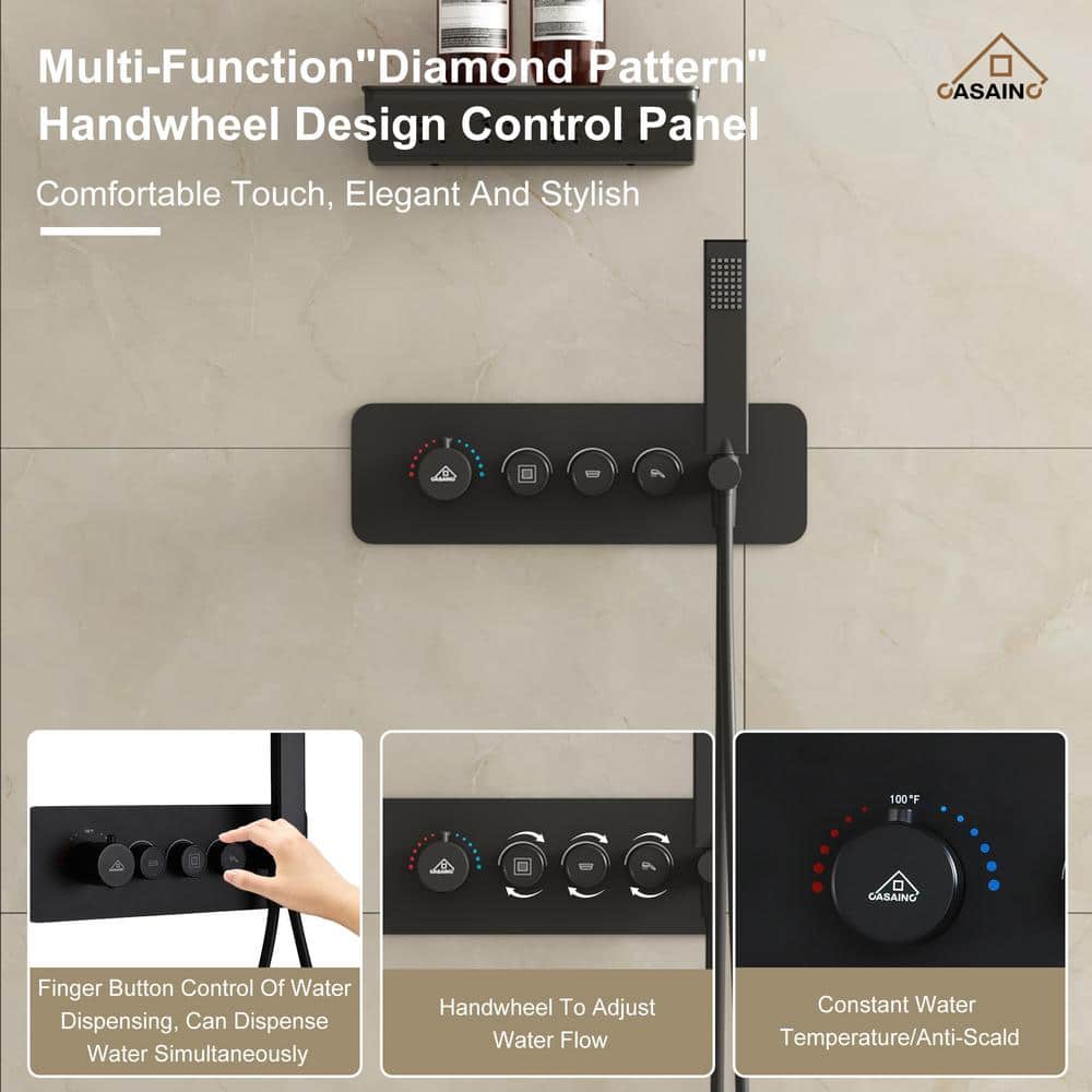Matte Black Wall Mounted Shower System with Rainfall and Neck Massage
