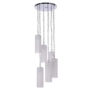 Myos 60-Watt 6-Light Chrome Finish Dining/Kitchen Island Pendant Light w/ Frosted Ribbed Glass Shade, No Bulbs Included