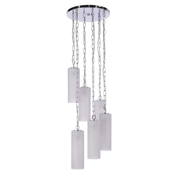 CRAFTMADE Myos 60-Watt 6-Light Chrome Finish Dining/Kitchen Island Pendant Light w/ Frosted Ribbed Glass Shade, No Bulbs Included