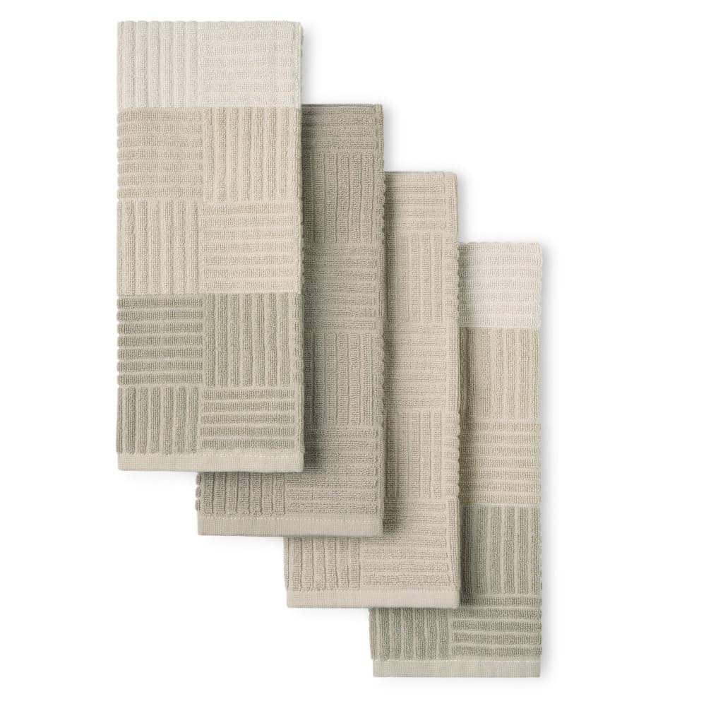 Gray Basketweave Terry Cotton Kitchen Towel Set, 16" x 28"