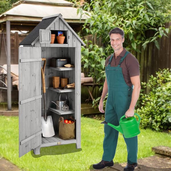 2.5 ft. W x 1.67 ft. D Outdoor Spruce Wood Storage Shed with 3-Storage Shelves, 4.2 sq. ft.
