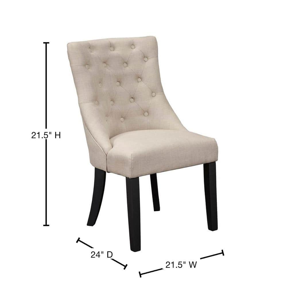 Cream Linen Upholstered Parsons Side Chair with Black Wood Legs