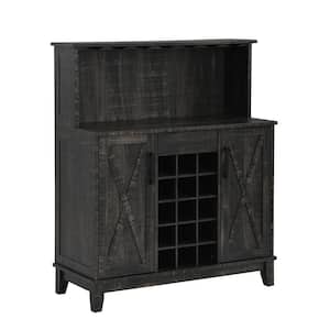 Home Source Charcoal Bar Cabinet with Wine Rack