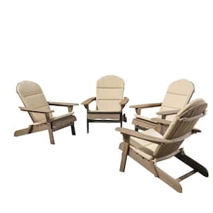 Malibu Grey Wood Adirondack Chair with Khaki Cushion (4-Pack)