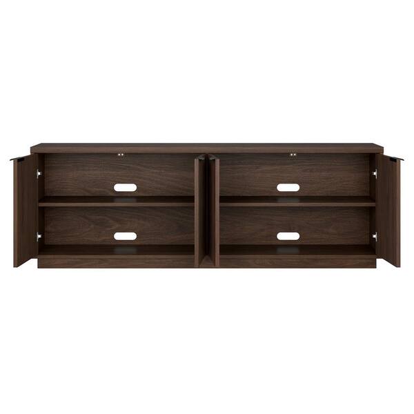 woody press（TH2）32BRN Rolf 84 inch Brown Oval Solid Oak Storage TV Stand with Adjustable