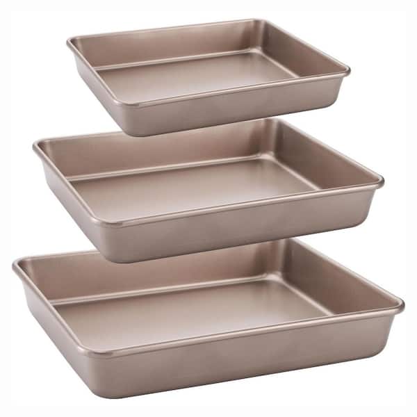 Set of 3 Nonstick Deep Baking Pans Heavy Duty Carbon Steel Rectangle Bakeware Bread Tray Oven Sheet
