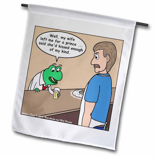 3dRose Rich Diesslins Funny Animals Cartoons 1 ft. x 1-1/2 ft. The Frog and The Bartender Flag