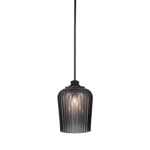 Memphis 60-Watt 1-Light Matte Black Shaded Mini Pendant Light with Glass Shade