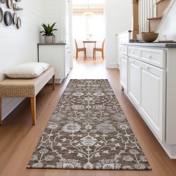 Mayfield Premium Machine Washable Abstract AMF1155 Chocolate 2 ft. 3 in. x 7 ft. 6 in. Runner Rug