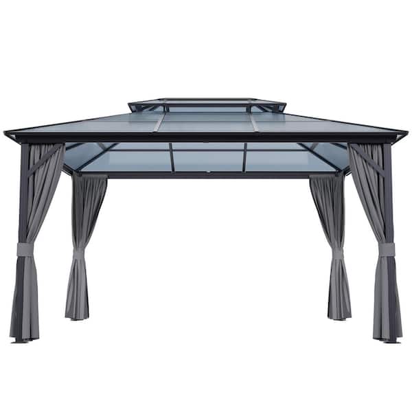 13 ft. x 10 ft. Outdoor Patio Aluminum Frame Polycarbonate Hard Double Top Gazebo with Mosquito Netting