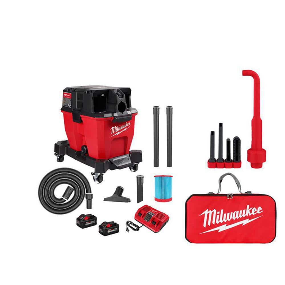 Milwaukee M18 FUEL 9 Gal. Cordless Dual-Battery Wet/Dry Shop Vacuum Kit w/AIR-TIP 1-1/4 in. - 2-1/2 in. Right Angle Tool and Bag