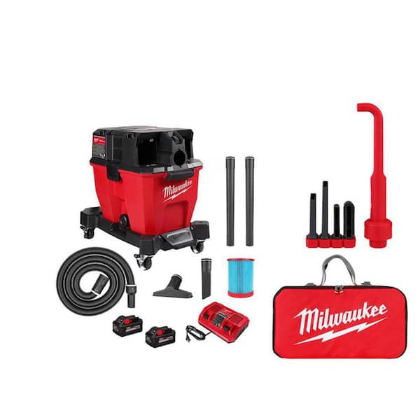 Milwaukee M18 FUEL 9 Gal. Cordless Dual-Battery Wet/Dry Shop Vacuum Kit w/AIR-TIP 1-1/4 in. - 2-1/2 in. Right Angle Tool and Bag