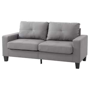 Newbury 71 in. W Flared Arm Faux Leather Straight Sofa in Gray