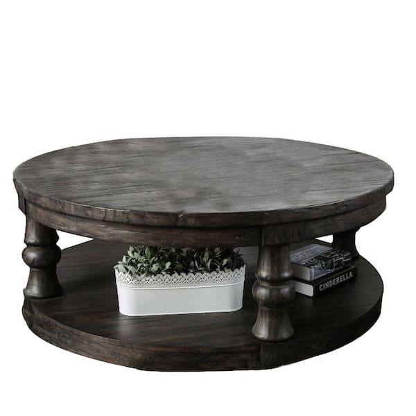 Benjara 48.5 in. Brown Round Wood Top Coffee Table BM203956 The Home