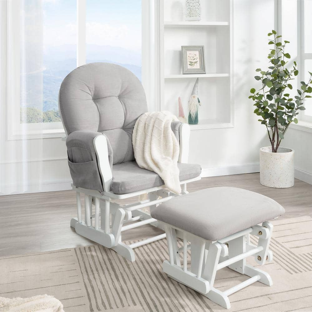 HOMESTOCK White/Gray Modern Glider Nursery Rocking Chair with Ottoman ...