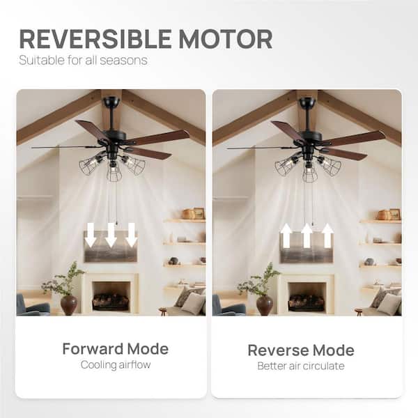 WDETR 52 in. Indoor Black Downrod Mount Traditional Pull-Chain