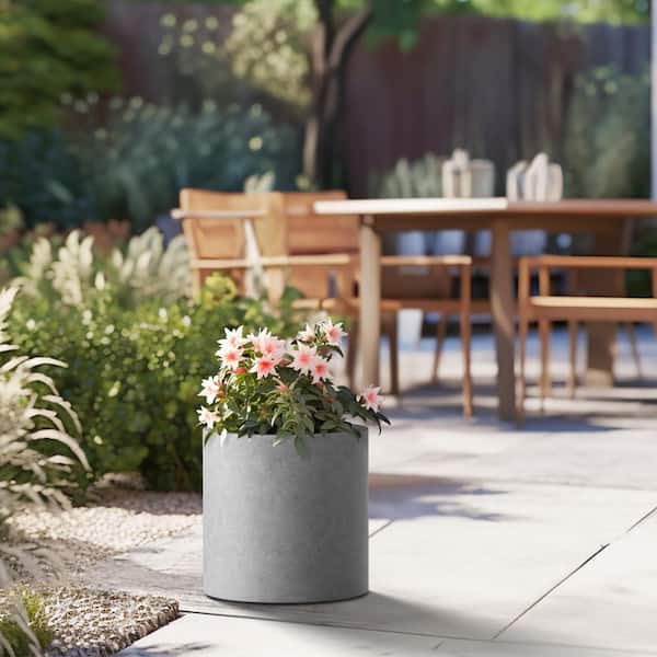 Sapcrete Lightweight 13in. x 13in. Stone Finish Extra Large Tall Round Concrete Plant Pot/Planter for Indoor & Outdoor