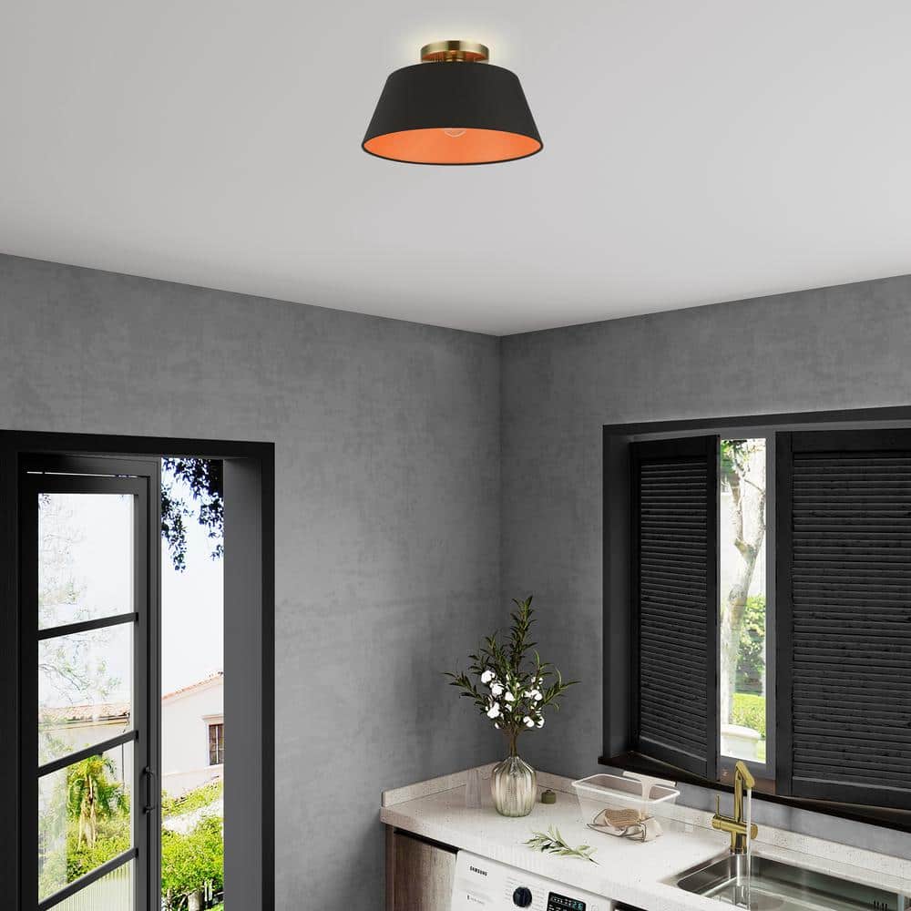 Palma Antique Brass Glass Indoor/Outdoor Semi-Flush Mount