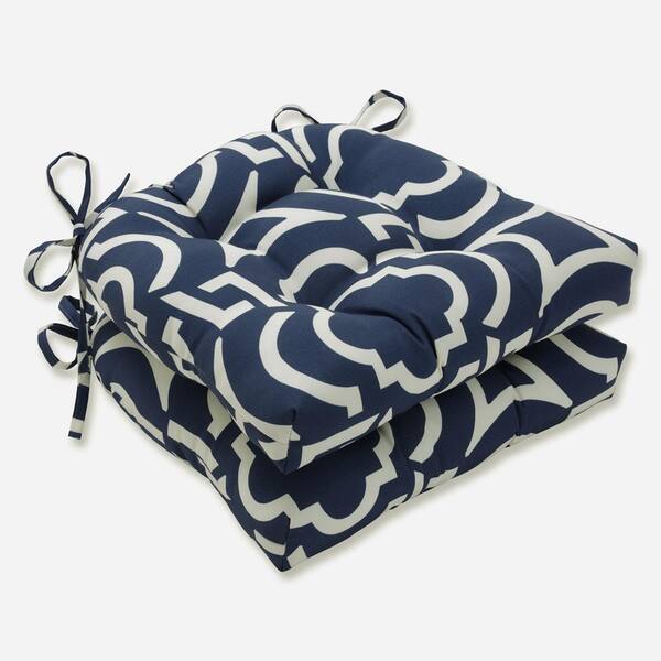 Pillow Perfect 16 in. x 15.5 in. Outdoor Dining Chair Cushion in Blue/White (Set of 2)
