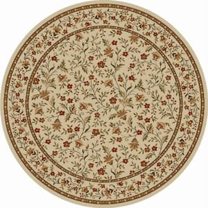 Como Ivory 5 ft. Round Traditional Floral Area Rug