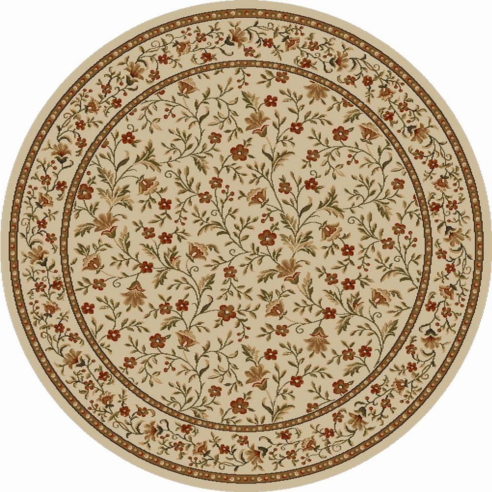 Como Ivory 8 ft. Round Traditional Floral Area Rug