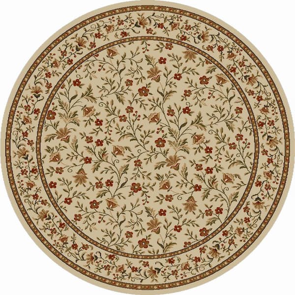 Unbranded Como Ivory 8 ft. Round Traditional Floral Area Rug