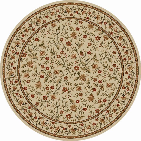 Como Ivory 5 ft. Round Traditional Floral Area Rug