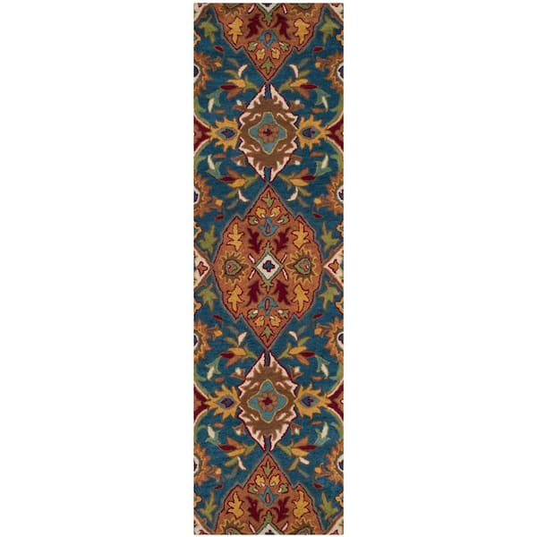 Heritage 2 ft. x 6 ft. Camel/Blue Ornate Geometric Runner Rug