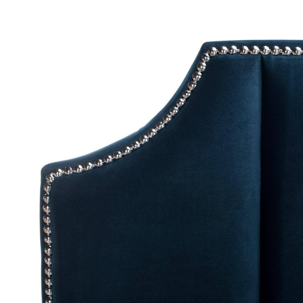 Elegant Navy Full-Size Velvet Upholstered Platform Bed with Nailhead Trim