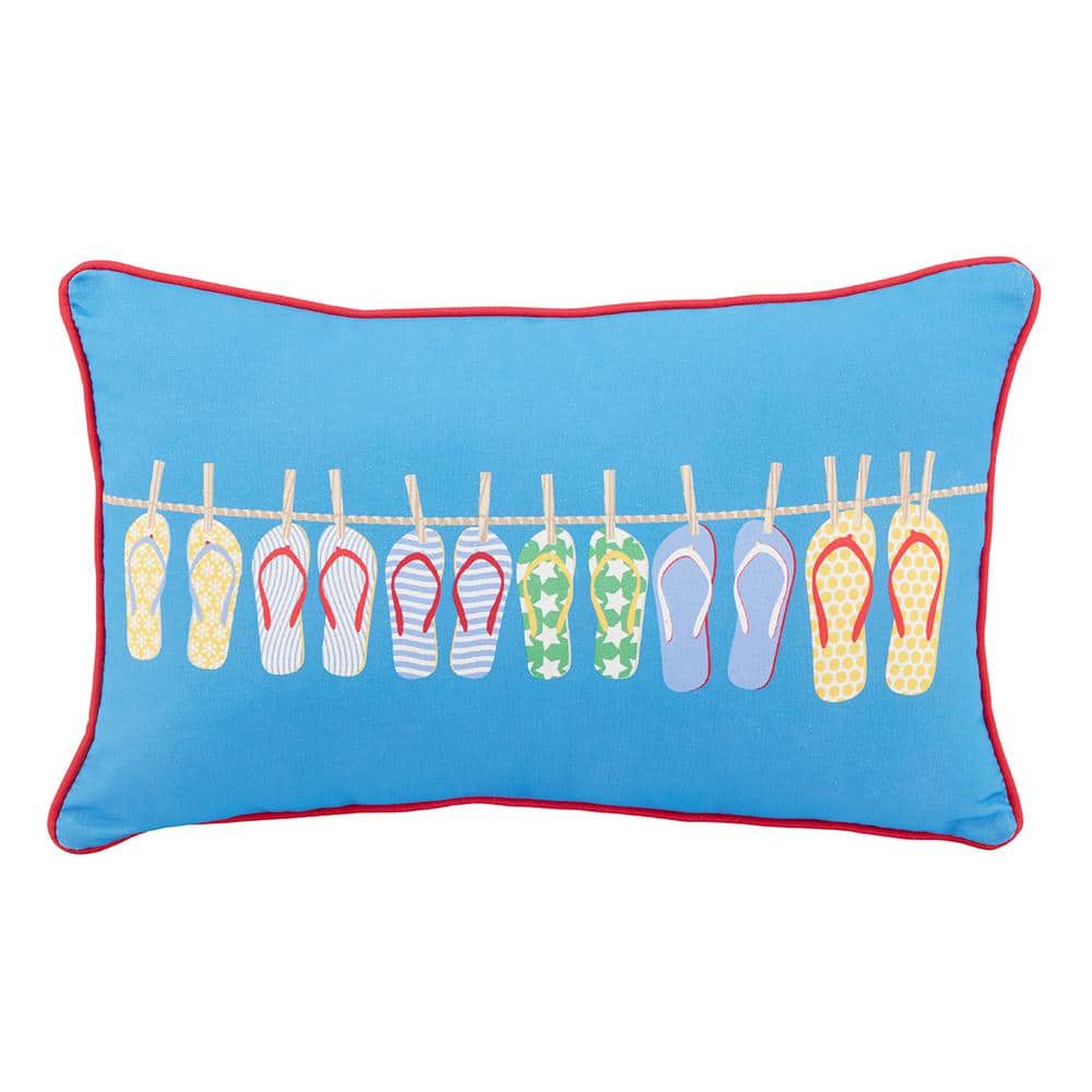Hampton Bay 12 in. x 20 in. Blue FlipFlop Sail Lumbar Outdoor Throw Pillow 8874HD7219AC0