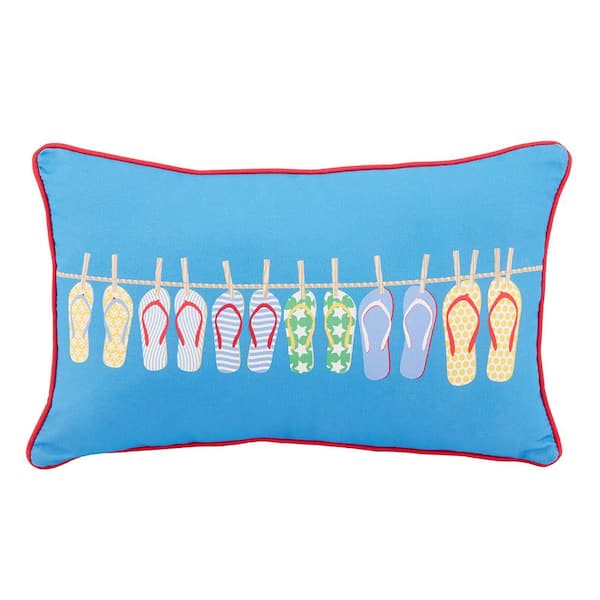Hampton Bay 12 in. x 20 in. Blue Flip-Flop Sail Lumbar Outdoor Throw Pillow