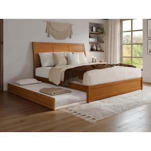 Andorra Light Toffee Natural Bronze Solid Wood Frame King Platform Bed with Panel Footboard and Twin XL Trundle