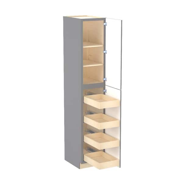 Home Decorators Collection Franklin 18 in. W x 24 in. D x 96 in. H Assembled Plywood Pantry Kitchen Cabinet in Veiled Gray with 4ROT Soft Close RH