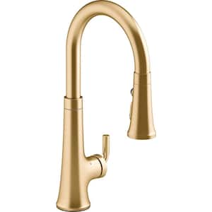 Tone Single-Handle Pull-Down Sprayer Kitchen Faucet in Vibrant Brushed Moderne Brass