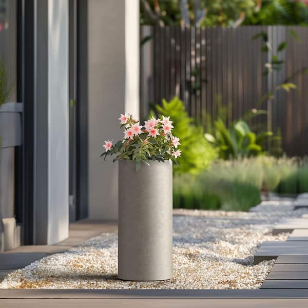 11.5 in. Large Light Gray Concrete Round Planter / Pot with Drainage Holes