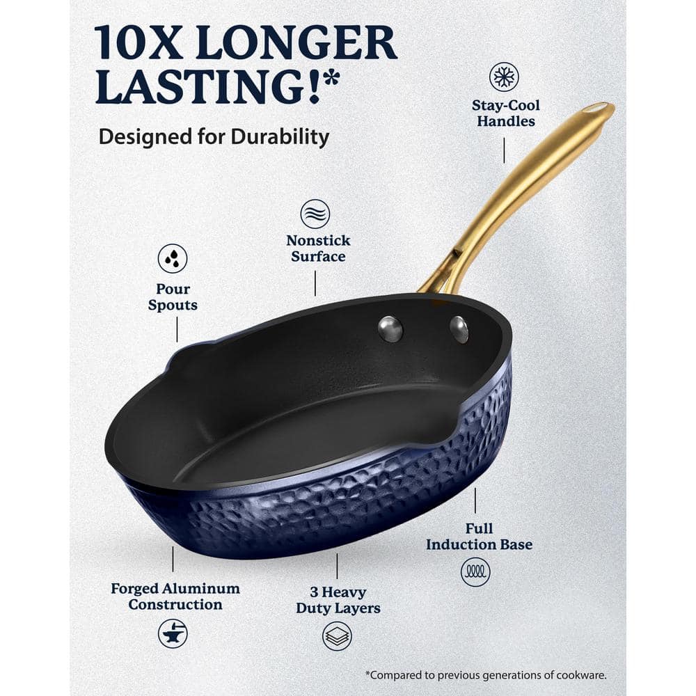 Navy and Gold Nonstick Aluminum Sauté Pan with Lid