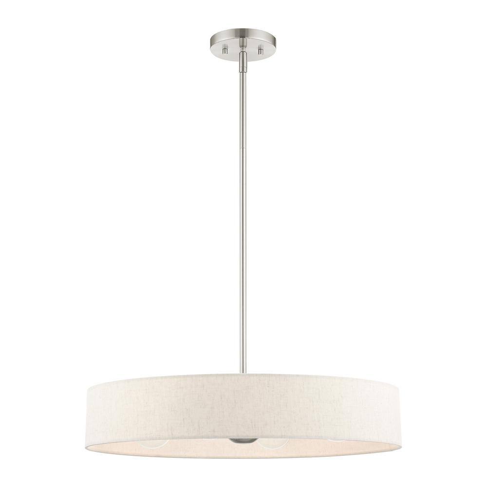 Sophisticated Brushed Nickel 4-Light Drum Pendant with Oatmeal Shade