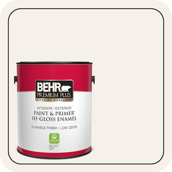 BEHR PREMIUM PLUS 1 gal. #W-B-200 Popped Corn Hi-Gloss Enamel Interior/Exterior Paint & Primer