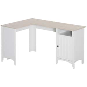 39.25 in. L-Shaped White Wood Writing Desk with Open Shelf and Storage Cabinet
