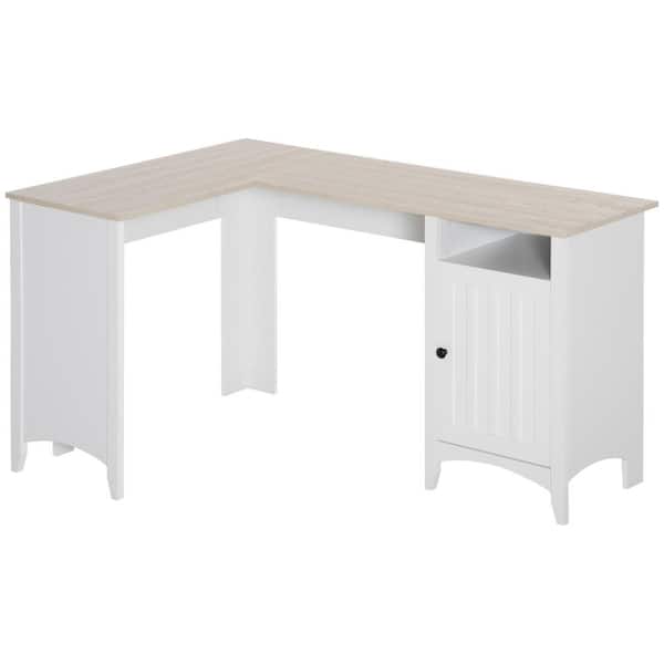 HOMCOM 39.25 in. L-Shaped White Wood Writing Desk with Open Shelf and Storage Cabinet