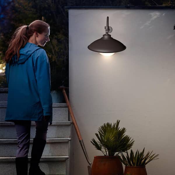 14 in. Brown Outdoor Aluminum Wall Sconce Barn Light with Integrated LED