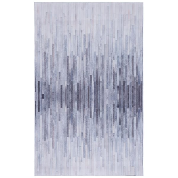 SAFAVIEH Faux Hide Ivory/Light Gray 5 ft. x 8 ft. Machine Washable Striped Area Rug